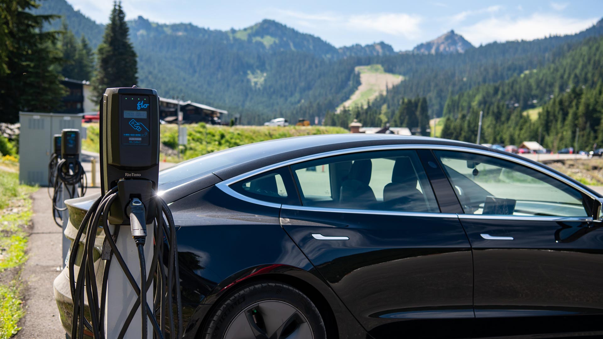 A Tesla charging at Crystal