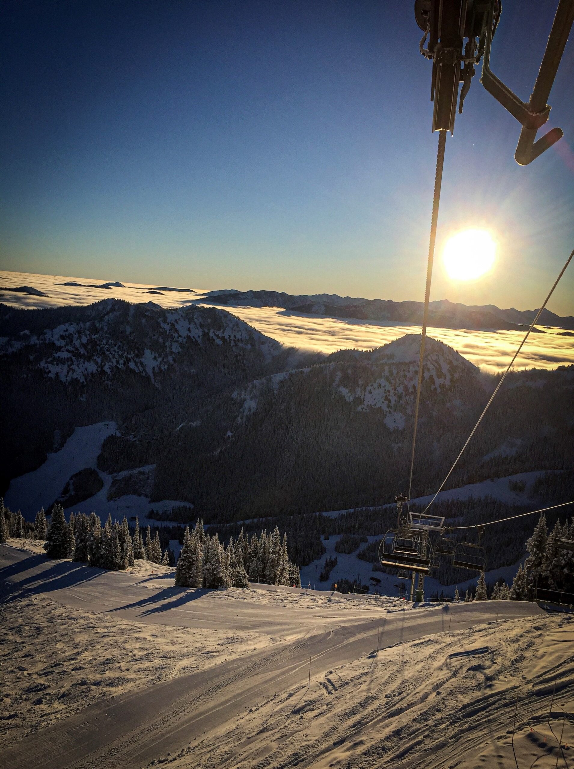 Evening inversion from the top of the REX chairlift