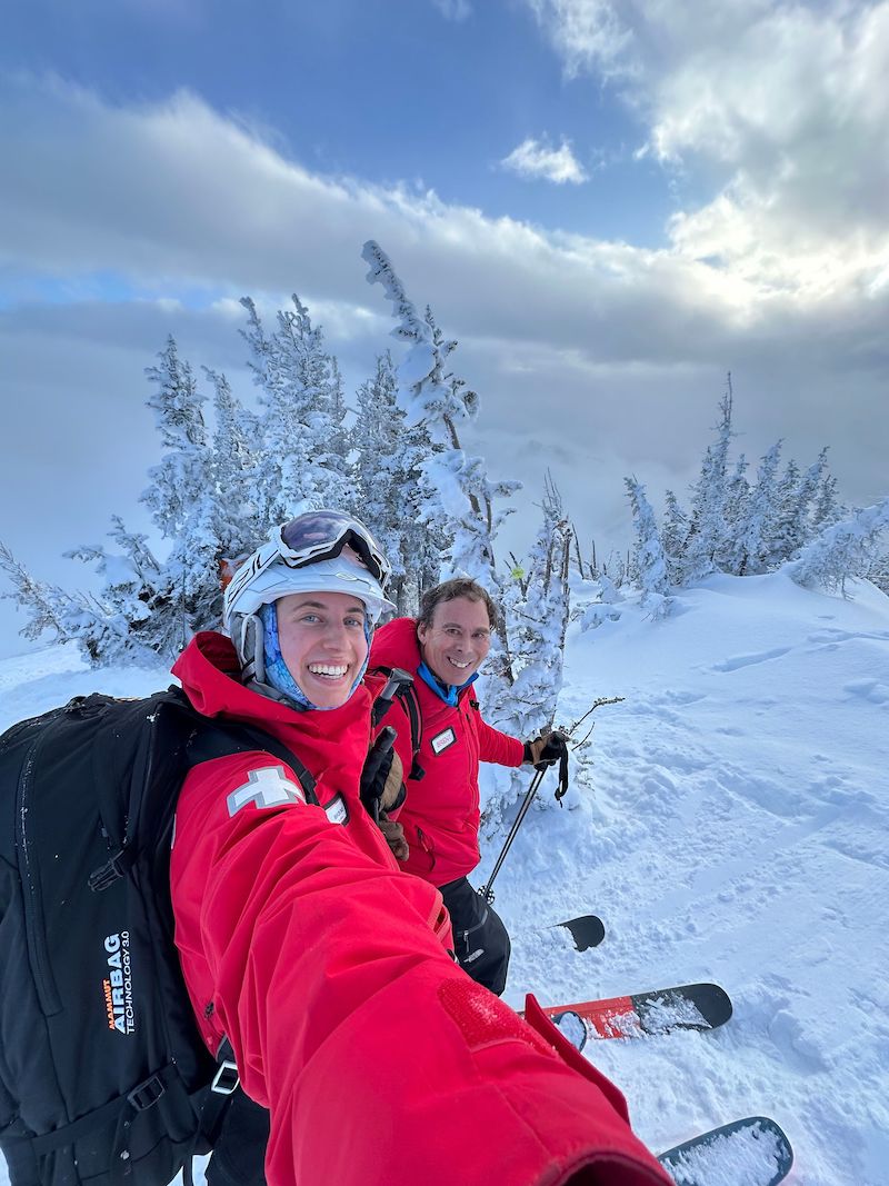 Brent Okita with patroller Brooke Auvil during morning route
