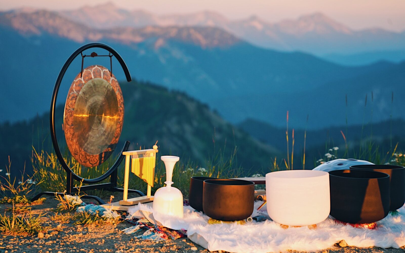 Sound bowls with Cascades backdrop