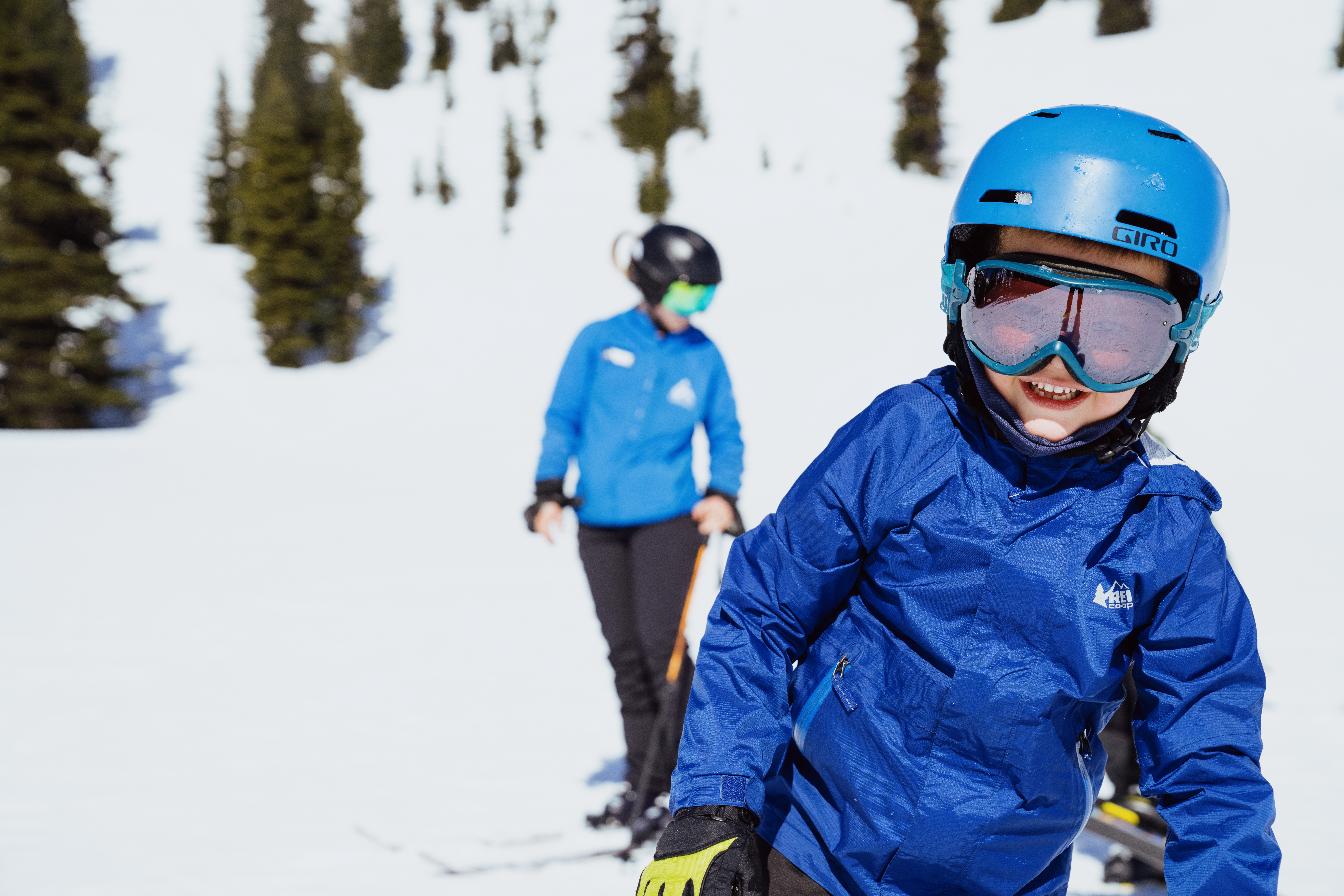Young skiers participating in a Kids Group Lesson at Crystal Mountain