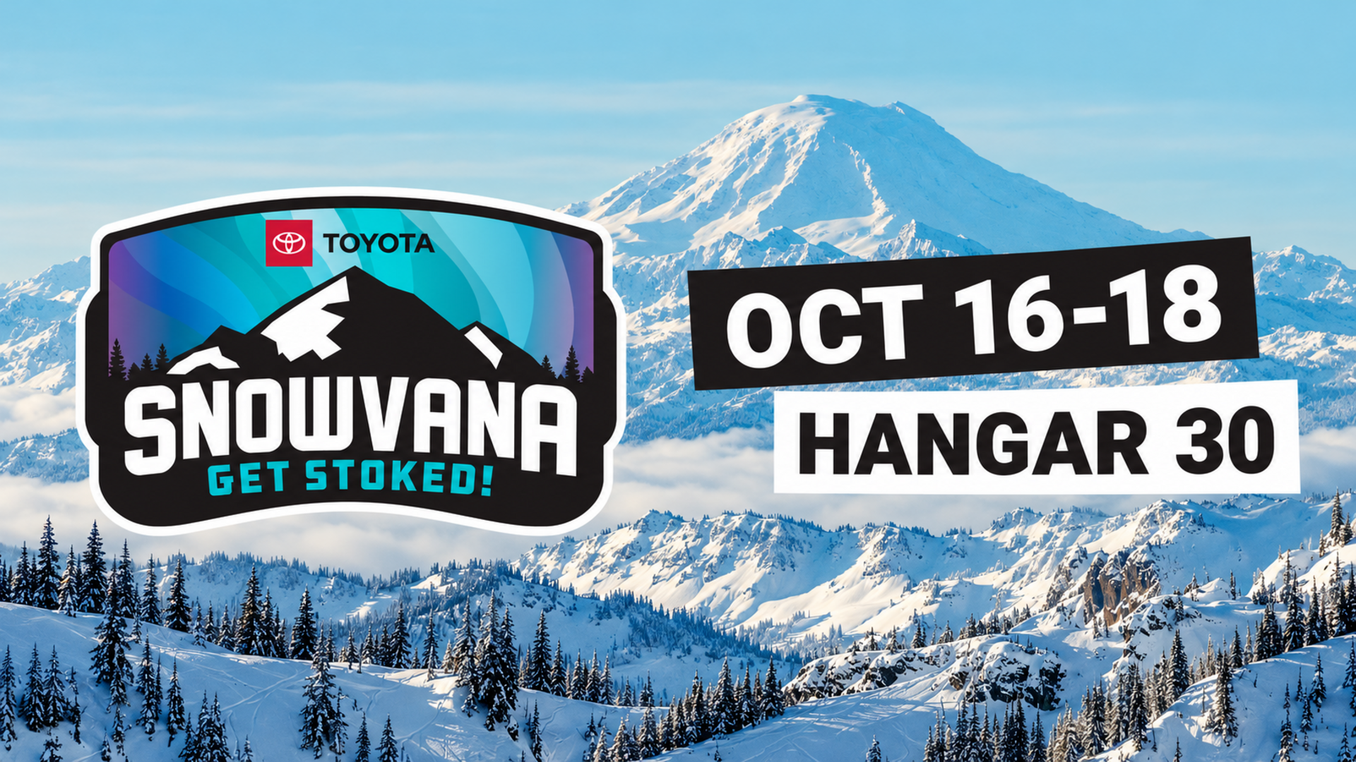 Mt. Rainier behind the Snowvana logo